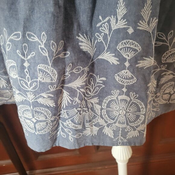 Roamans Womens Size 18 Blue Button-Front Blouse  White Embroidery NWT - Picture 6 of 8